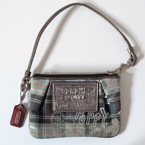 Coach Plaid Wristlet with Silver Accents